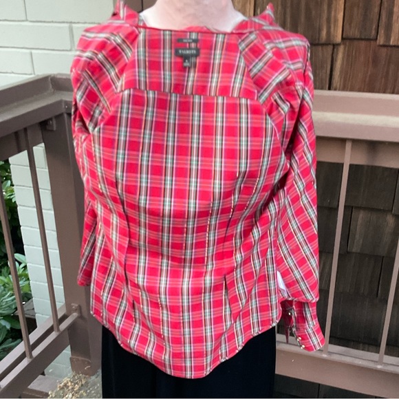 Talbots red christmas plaid button down blouse size 4 - Picture 11 of 13